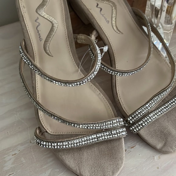 Block Heel Rhinestone strap suade sandal by Nina - Picture 5 of 12